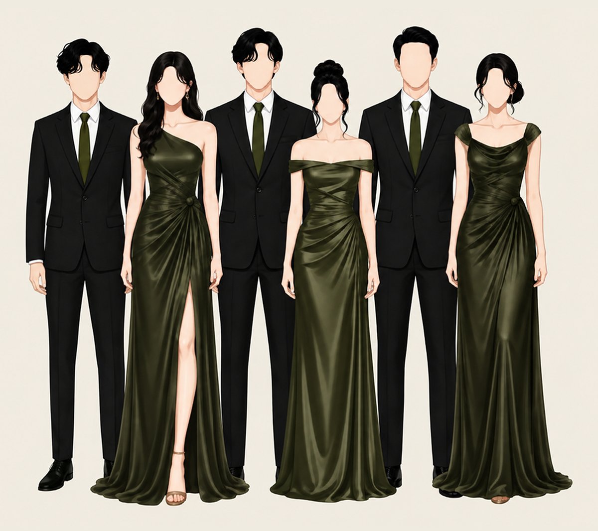 Groomsmen and bridesmaids attire mockup in olive and moss green